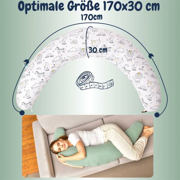 Sei Design Stillkissenbezug 170x30cm 100% Baumwolle Happy Baby Holzknopf Fabrikverkauf