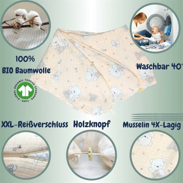 Sei Design Stillkissenbezug 190x30 100% Baumwolle Holzknopf Musselin Bärchen Outlet