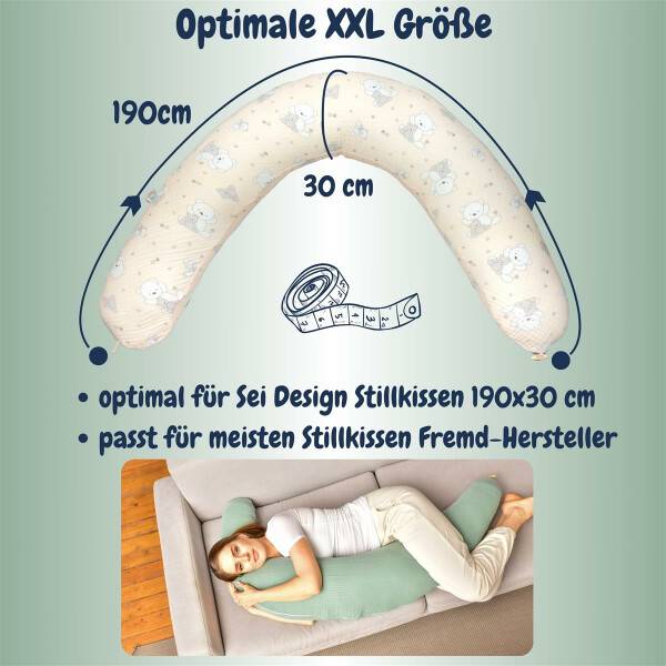 Sei Design Stillkissenbezug 190x30 100% Baumwolle Holzknopf Musselin Bärchen Outlet