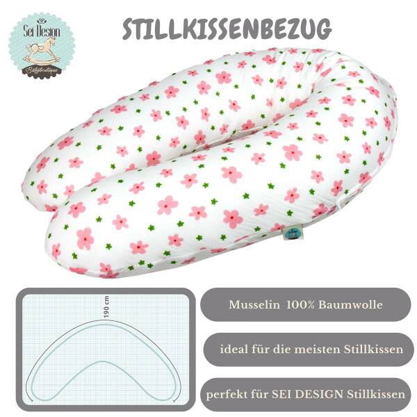 Sei Design Stillkissenbezug 190x30 100% Baumwolle Holzknopf Musselin Blumen Verkauf