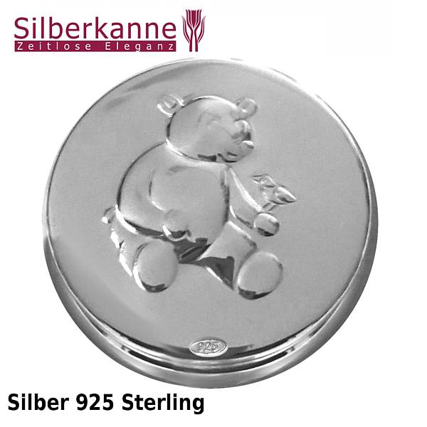 Silberkanne Zahndose, Haardose, Pillendose 4,5 cm Teddybär Silber 925 Sterling