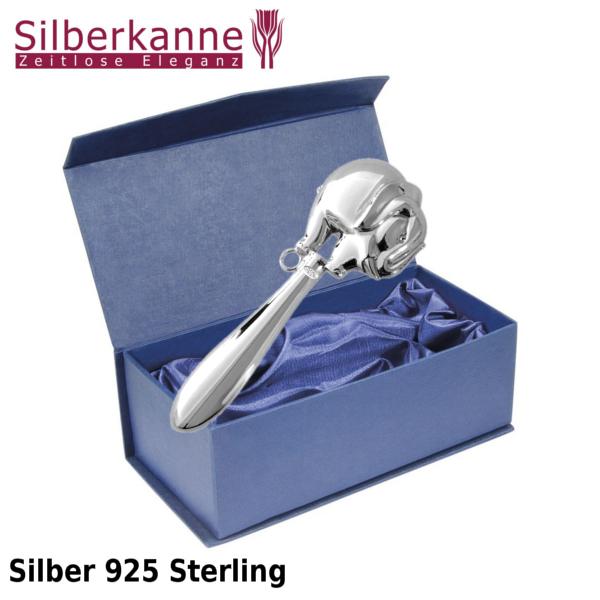 Silberkanne Babyrassel Elefant 13 cm 925 Silber Sterling