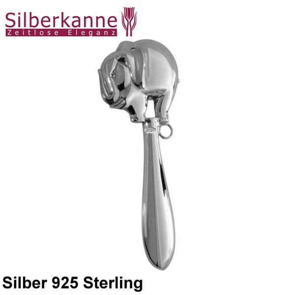 Silberkanne Babyrassel Elefant 13 cm 925 Silber Sterling Outlet