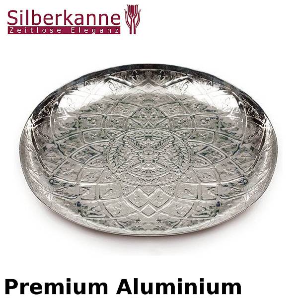 Silberkanne Orientalisches Tablett mit marokkanische Muster 55 cm aus hochwertigem Aluminium Günstiger Verkauf