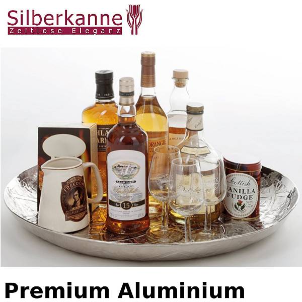 Silberkanne Orientalisches Tablett mit marokkanische Muster 45 cm aus hochwertigem Aluminium