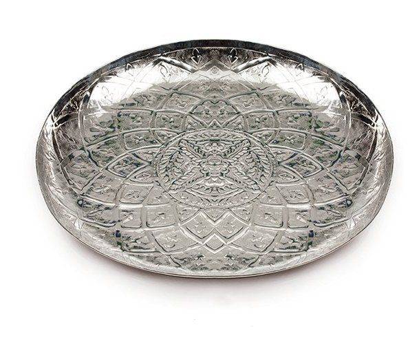 Silberkanne Orientalisches Tablett mit marokkanische Muster 35 cm aus hochwertigem Aluminium Schlussverkauf