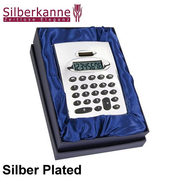 Silberkanne Tischrechner Classic 11x14x3 cm Silber Plated versilbert mit schicker Verpackung