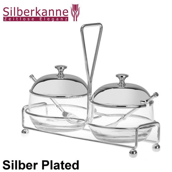 Silberkanne Marmeladen Menage mit 2 Glasbehältern Silber Plated versilbert