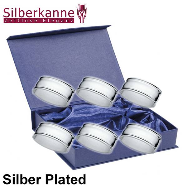 Silberkanne Serviettenringe Fadenmuster L 6 cm 6er Satz Silber Plated versilber