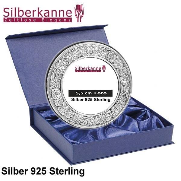 Silberkanne Fotorahmen Silber 925 rund Ø 5,5 cm Fotos Samtrücken