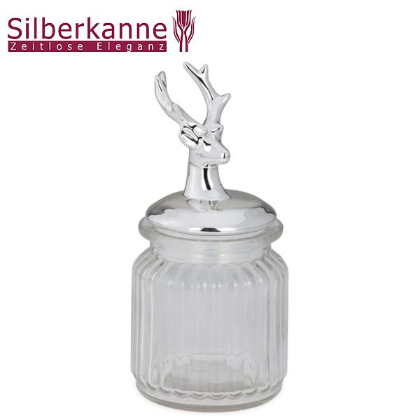 Silberkanne Glasdose mit Rentier 8x8x14,5 cm Deckel aus Porzellan/Silberglanz Online