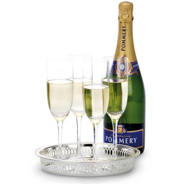 Silberkanne Galerietablett mit Muster rund D 28 cm Silber Plated versilbert im Angebot