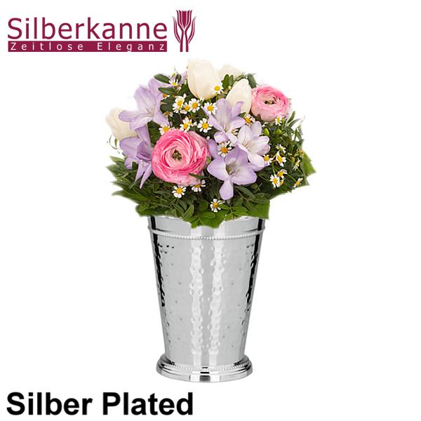 Silberkanne Becher Vase Frankfurt H 14 cm mit Perlrand Silber Plated versilbert