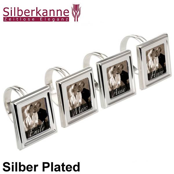 Silberkanne Serviettenring Foto rechteckig 4,5 x 4,0cm 4er Satz Silber Plated versilbert Auslauf