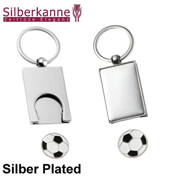 Silberkanne Schlüsselanhänger mit Fussball Chip 8,5x3,5 cm Silber Plated versilbert Verkauf