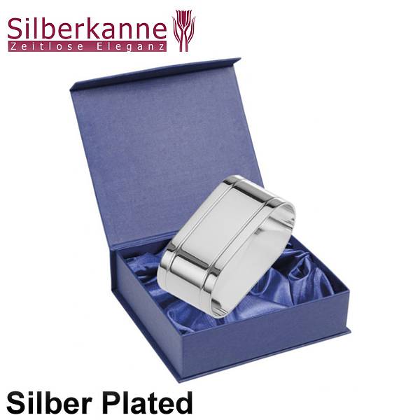 Silberkanne Serviettenring oval 5,5x2,5 cm mit zwei Fadenmuster für Stoffservietten Silber Plated versilbert im Angebot