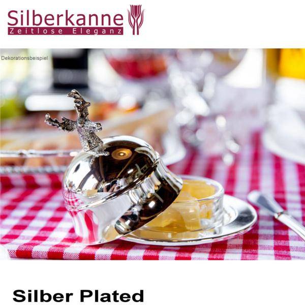 Silberkanne Butterglocke mit Messer Hirsch 4 tlg H 10 cm Silber Plated versilbert Blitzverkäufe