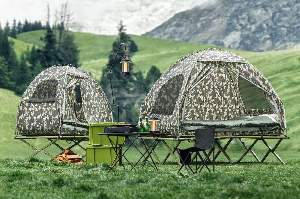 Sobuy SoBuy 4in1-Zelt Für 2 Personen Wurfzelt Feldbett mit Campingliege Tarnfarbe OGS32-L-TN Auslauf