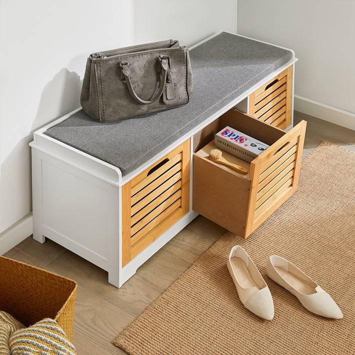 Sobuy SoBuy Sitzbank mit Sitzkissen Schuhtruhe Bambus Sitzkommode Weiß FSR23-WN Günstiger Verkauf