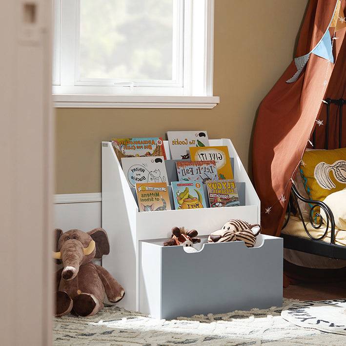 Sobuy SoBuy Kinderbücherregal Spielzeugtruhe Aufbewahrungsregal Kinderzimmer Weiß/Grau| KMB17-HG Meist gekauft