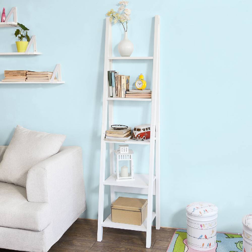 Sobuy SoBuy Leiterregal Weiß Bücherregal Standregal Holz FRG101-W