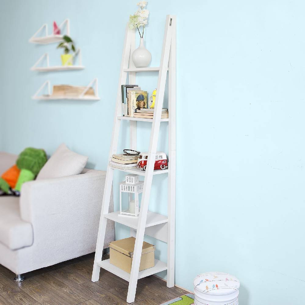 Sobuy SoBuy Leiterregal Weiß Bücherregal Standregal Holz FRG101-W Blitzverkäufe