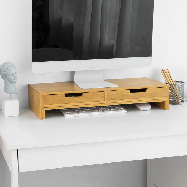 Sobuy SoBuy Design Monitorerhöhung für 2 Monitore Monitorständer mit 2 Schubladen Bambus BBF04-N Günstiger Verkauf