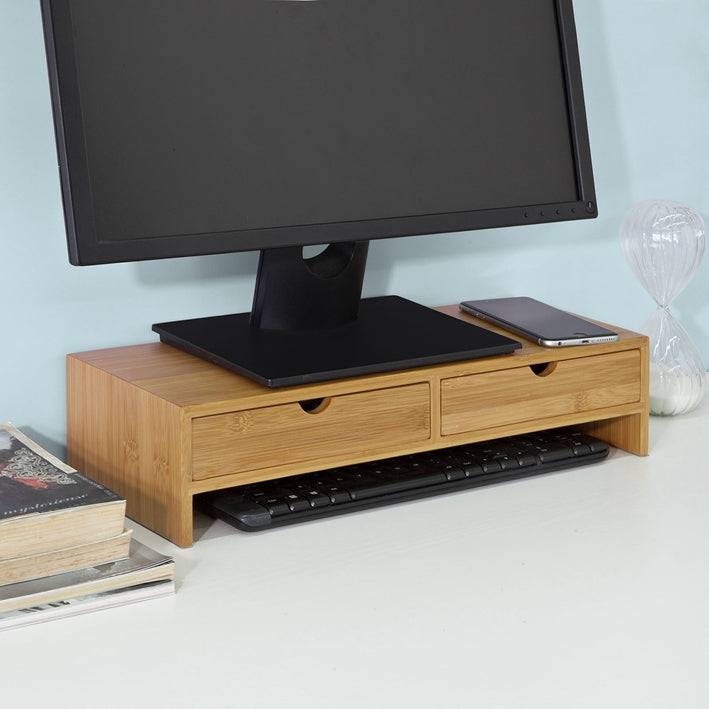 Sobuy SoBuy Monitorerhöhung Monitorständer mit Schubladen Bambus FRG198-N Outlet