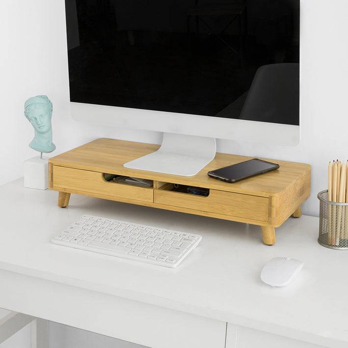 Sobuy SoBuy Design Monitorerhöhung Monitorständer mit 2 Schubladen Bambus BBF06-N Meist gekauft