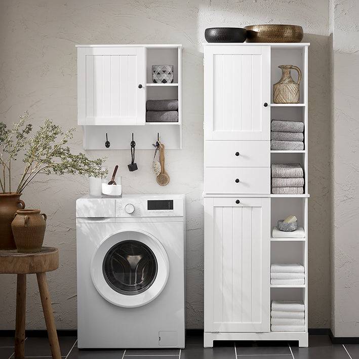 Sobuy SoBuy Hochschrank mit ausklappbarem Wäschesack Badschrank Badregal Weiß BZR104-W Fabrikverkauf