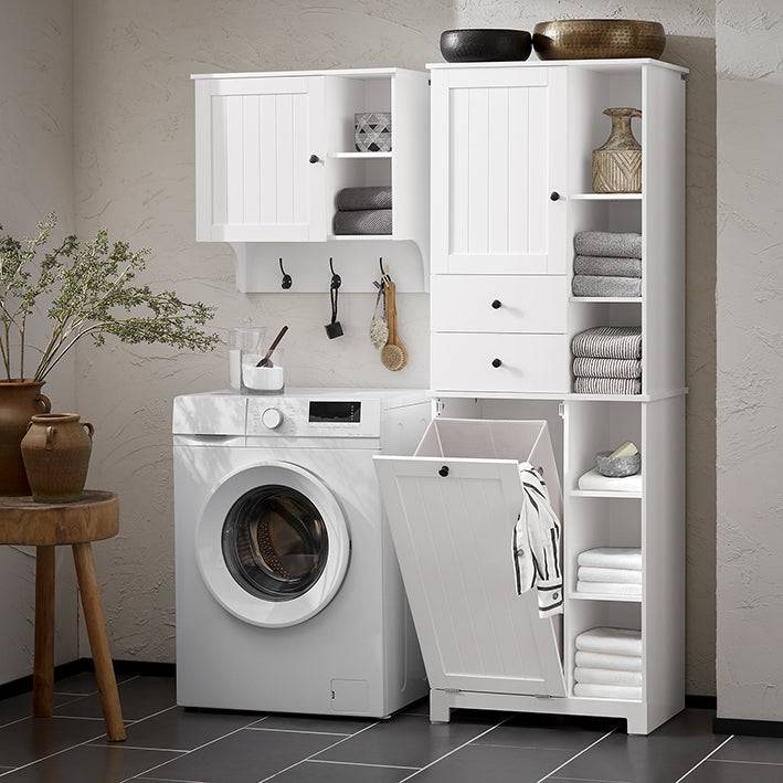Sobuy SoBuy Hochschrank mit ausklappbarem Wäschesack Badschrank Badregal Weiß BZR104-W Fabrikverkauf