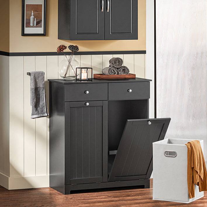 Sobuy SoBuy Wäscheschrank mit 2 Wäschesäcke Wäschesammler Wäschekorb Schwarz BZR33-SCH Schlussverkauf