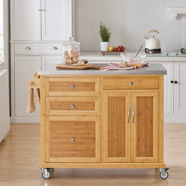 Sobuy SoBuy Kücheninsel Küchenwagen mit Edelstahlarbeitsplatte Küchenschrank Bambus FKW70-N im Angebot