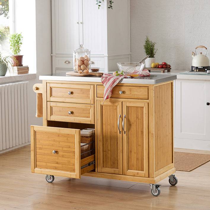 Sobuy SoBuy Kücheninsel Küchenwagen mit Edelstahlarbeitsplatte Küchenschrank Bambus FKW70-N im Angebot
