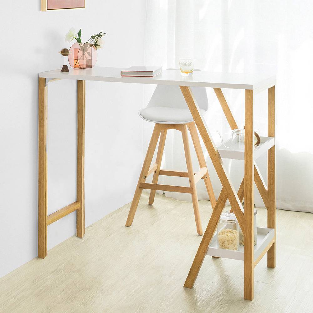 Sobuy SoBuy Design Bartisch Stehtisch Küchentisch Bambus und Weiß FWT56-W