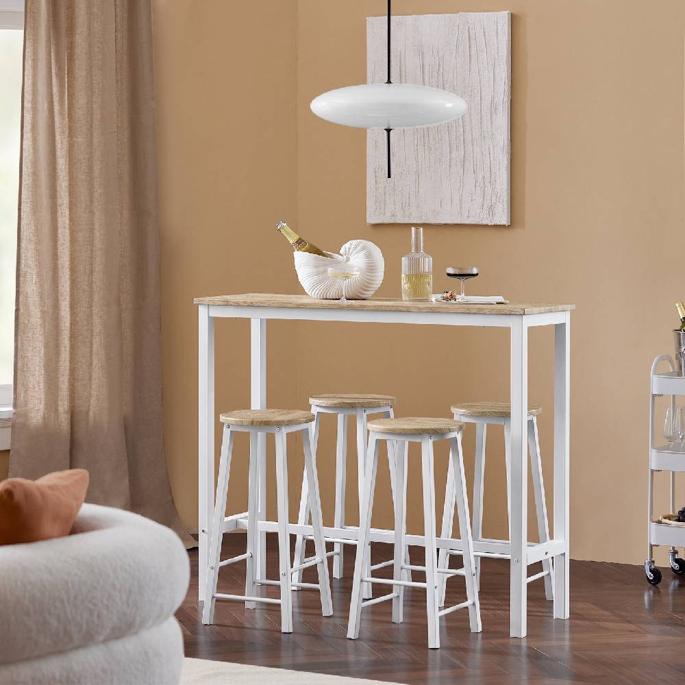 Sobuy SoBuy 5-teilig Bartisch mit 4 Stühlen Esstisch set Stehtisch Sitzgruppe Weiß-Natur OGT22-WN