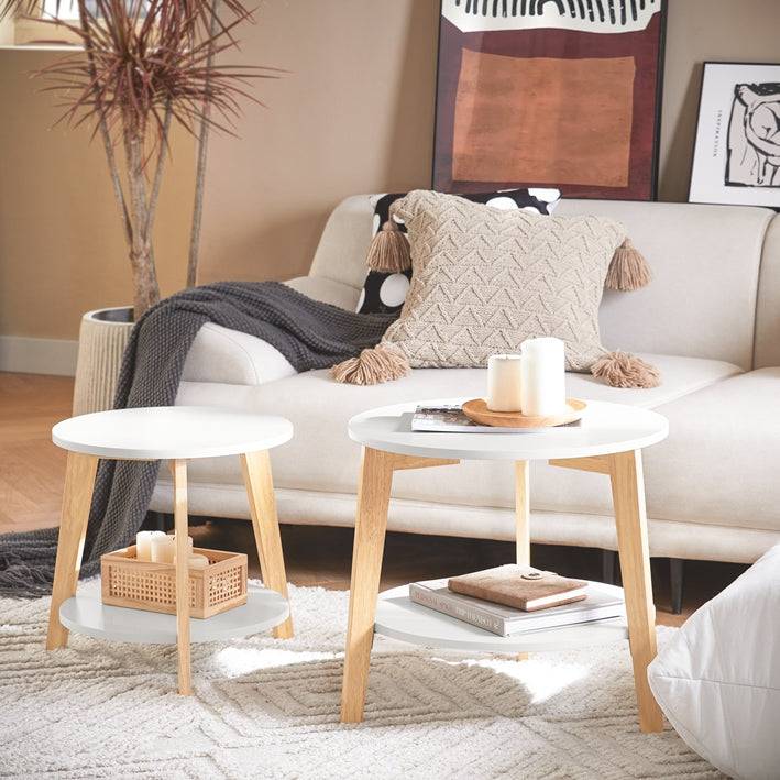 Sobuy SoBuy 2er teilig Beistelltisch Satztisch Kautschukholz Weiß FBT75-W