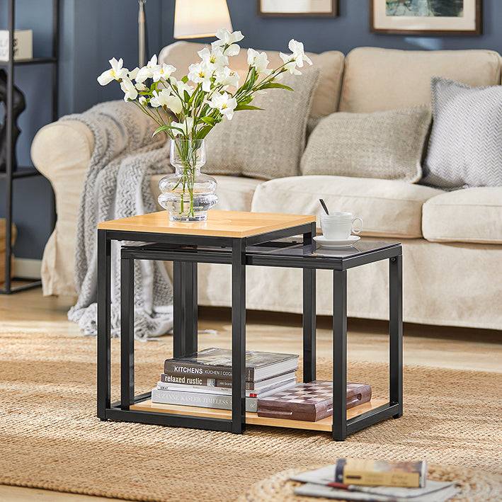 Sobuy SoBuy 2-tlg. Satztisch Set Couchtisch mit Glas Beistelltisch Set FBT35-SCH Günstiger Verkauf