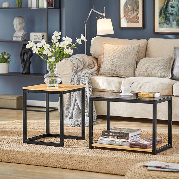 Sobuy SoBuy 2-tlg. Satztisch Set Couchtisch mit Glas Beistelltisch Set FBT35-SCH Günstiger Verkauf