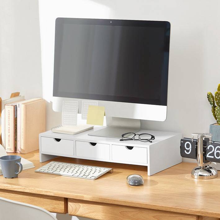 Sobuy SoBuy Monitorerhöhung Monitorständer mit 3 Schubladen Weiß BBF03-W Fabrikverkauf