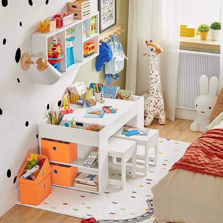 Sobuy SoBuy Kindertisch mit 2 Stühlen Kindersitzgruppe Spieltisch Aktivitätstisch für Kinder Weiß| KMB75-W Outlet