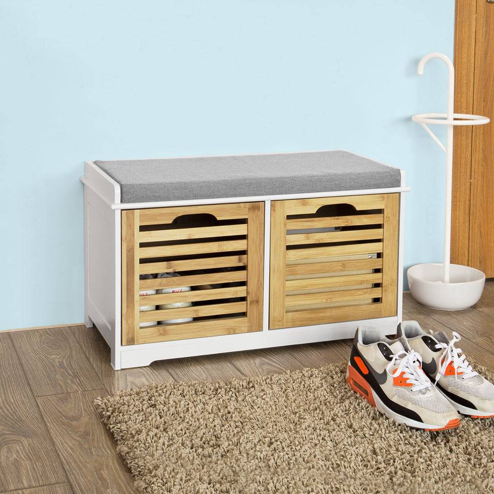 Sobuy SoBuy Sitzbank mit Sitzkissen Schuhtruhe Bambus Sitzkommode Weiß FSR23-K-WN Outlet