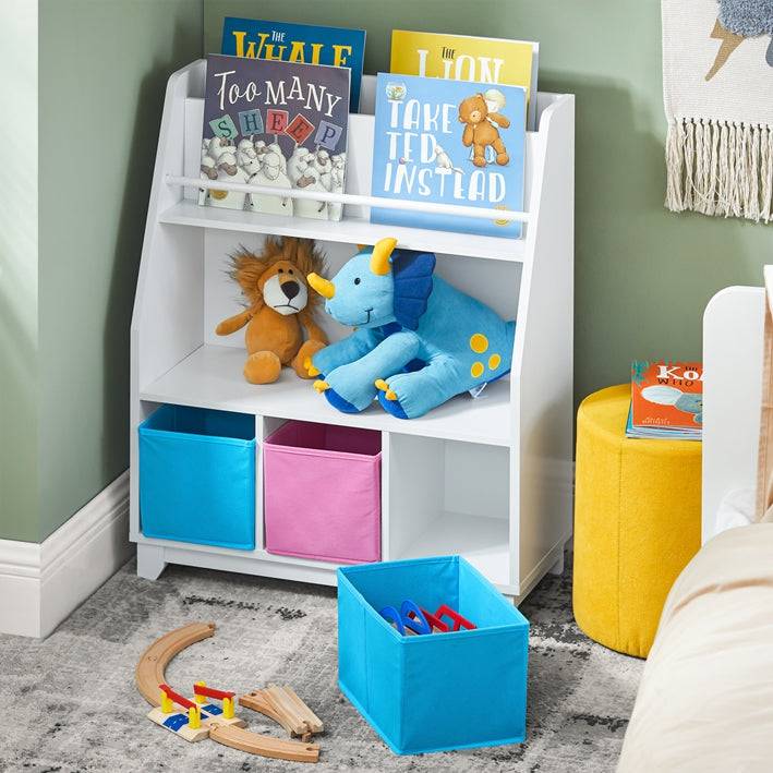 Sobuy SoBuy Bücherregal Kinder Kinderregal mit 3 Boxen Spielzeugregal Weiß-Blau&Rosa KMB34-F Auslauf