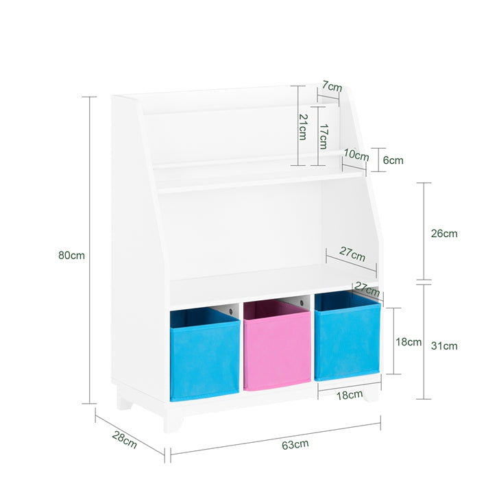 Sobuy SoBuy Bücherregal Kinder Kinderregal mit 3 Boxen Spielzeugregal Weiß-Blau&Rosa KMB34-F Auslauf