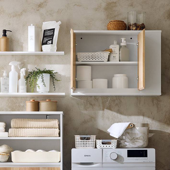 Sobuy SoBuy Hängeschrank mit Türen Wandschrank mit 2 Fächern Badschrank Weiß-Natur BZR144-WN Schlussverkauf