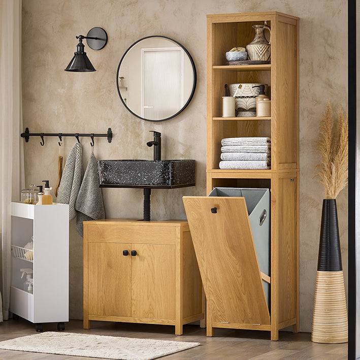 Sobuy SoBuy Badschrank mit Wäschesack Hochschrank Badregal Wäscheschrank Dunkelnatur BZR95-SN Meist gekauft