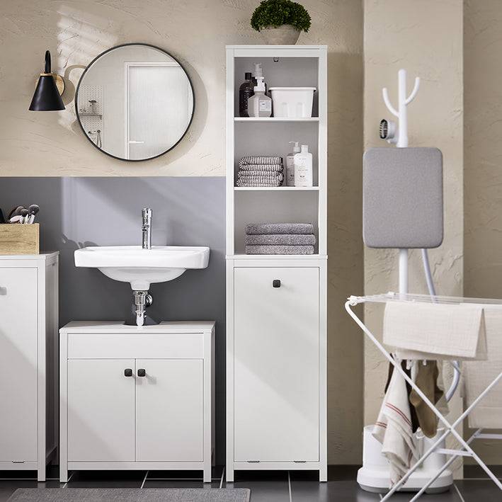 Sobuy SoBuy Badschrank mit Wäschesack Hochschrank Badregal Wäscheschrank Weiß BZR95-W Blitzverkäufe