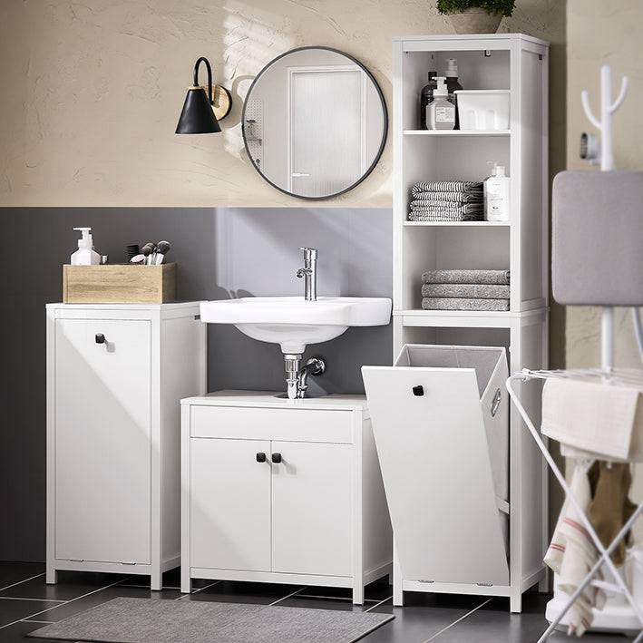Sobuy SoBuy Badschrank mit Wäschesack Hochschrank Badregal Wäscheschrank Weiß BZR95-W Blitzverkäufe