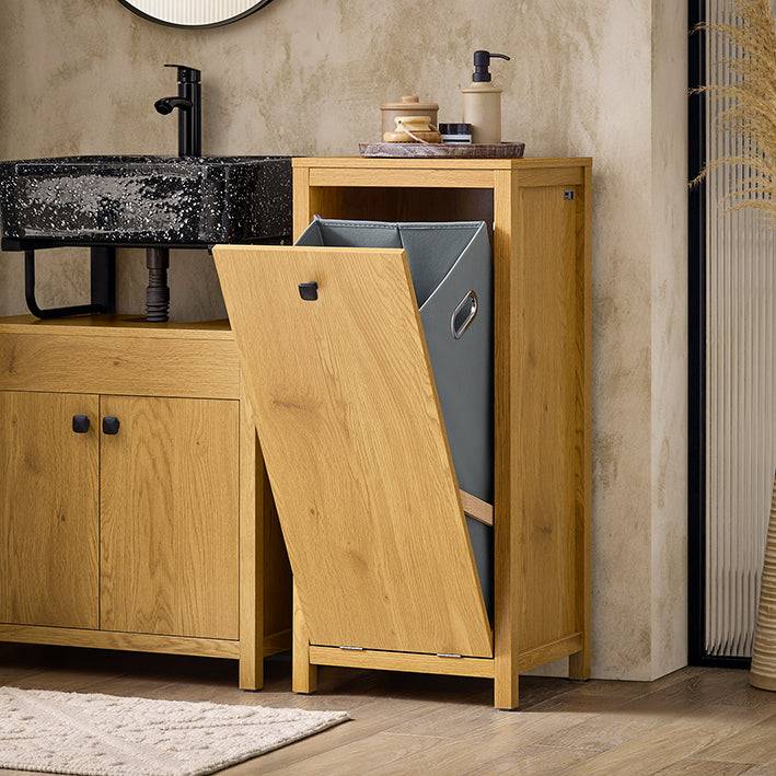 Sobuy SoBuy Wäscheschrank mit Wäschetruhe Wäschesammler Badschrank Wäschesack Dunkelnatur BZR96-SN Online