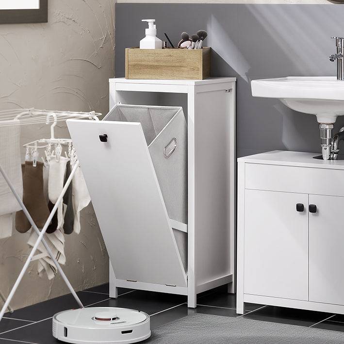 Sobuy SoBuy Wäscheschrank mit Wäschetruhe Wäschesammler Badschrank Wäschesack Weiß BZR96-W Outlet